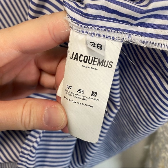 JACQUEMUS Blue Striped Crochet Sleeve Blouse Top! Women’s 38 / 6 Made In France - Picture 7 of 9
